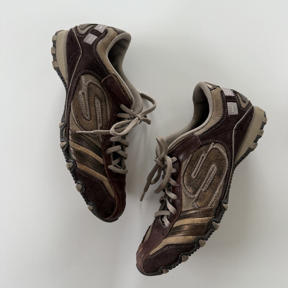 Skechers Sneaker Shoes Womens Size 8.5 Brown Leather Lace Up Walking Comfort - Picture 2 of 6